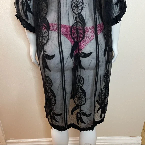 Black embroidered dream catcher lacebeach cover up kimono